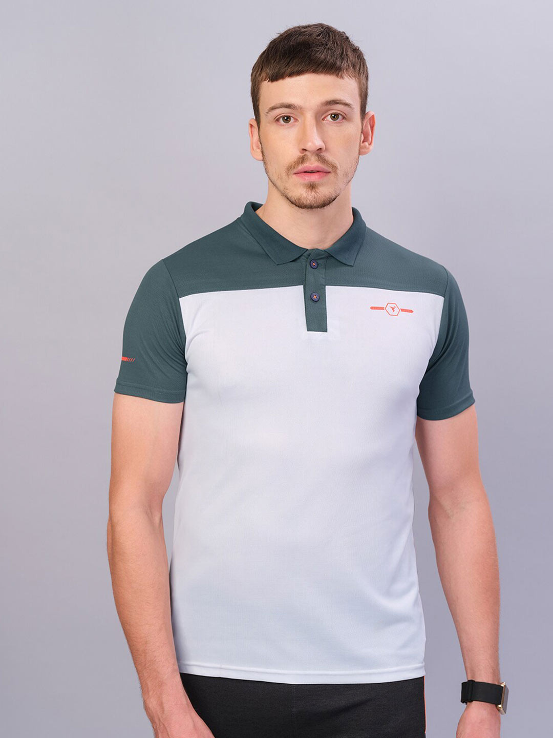 

Technosport Men Colourblocked Polo Collar Antimicrobial Active T-shirt, White