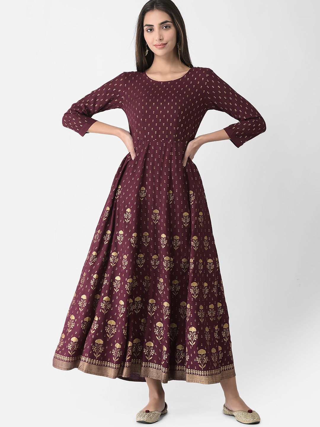 

Span Women Floral Printed Anarkali Cotton Kurta, Burgundy