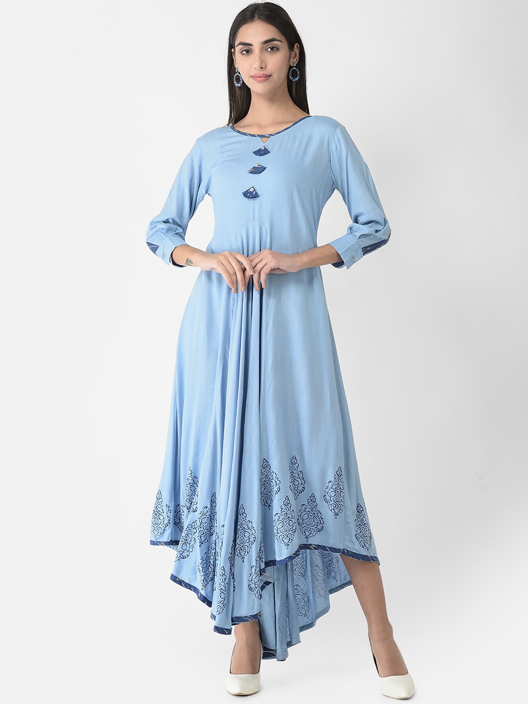 

Span Women Ethnic Motifs Printed keyhole Neck Cotton Anarkali Kurta, Blue