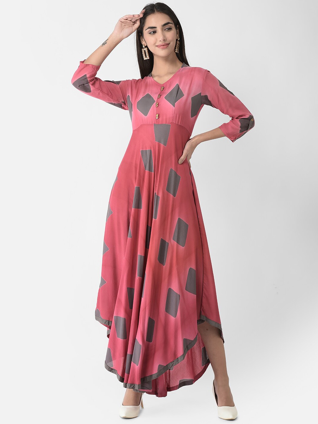 

Span Women Geometric Printed V-Neck Anarkali Kurta, Grey