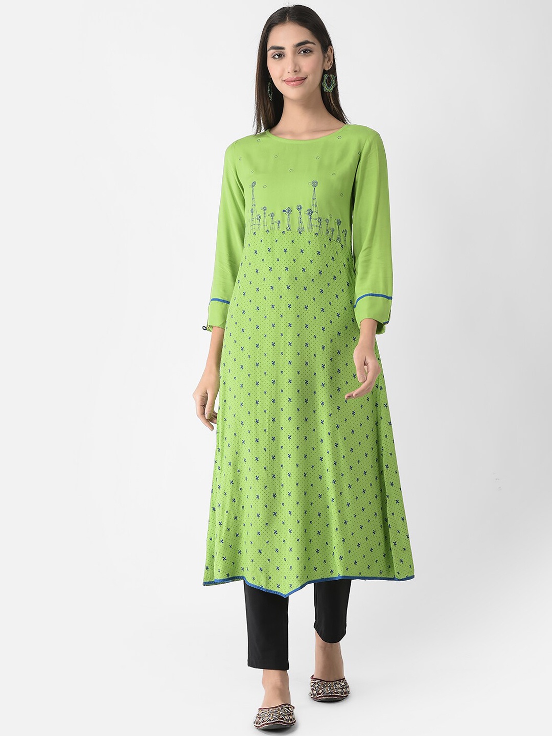 

Span Women Ethnic Motifs Printed Cotton A-Line Kurta, Green