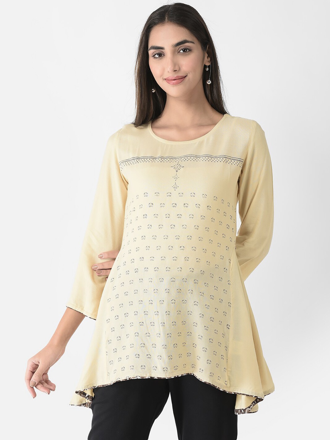 

Span Geometric Printed Flared Sleeves Cotton Kurta, Beige