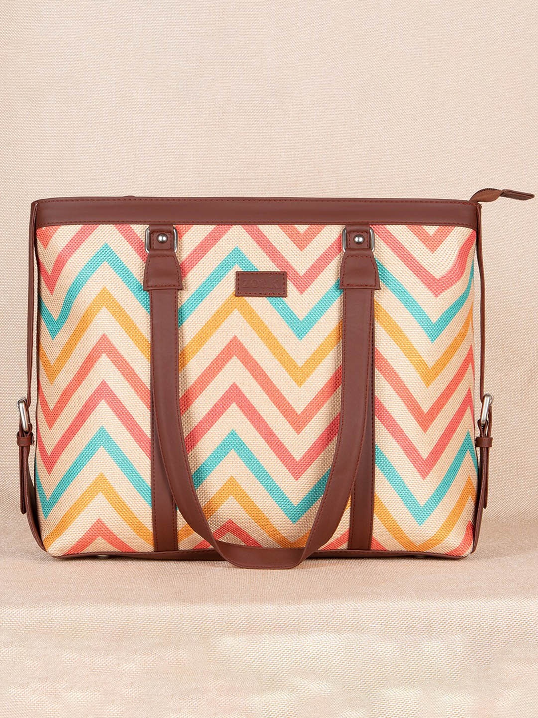 

ZOUK Geometric Printed Structured Shoulder Bag, Beige
