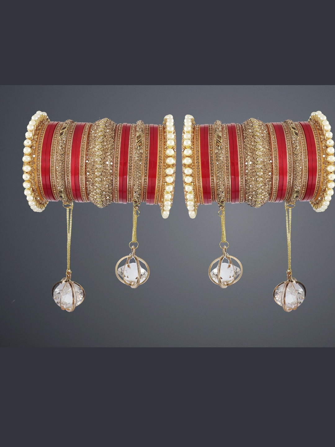 

NMII Set of 42 Stone-Studded & Beaded With Latkan Acrylic Bangles, Red