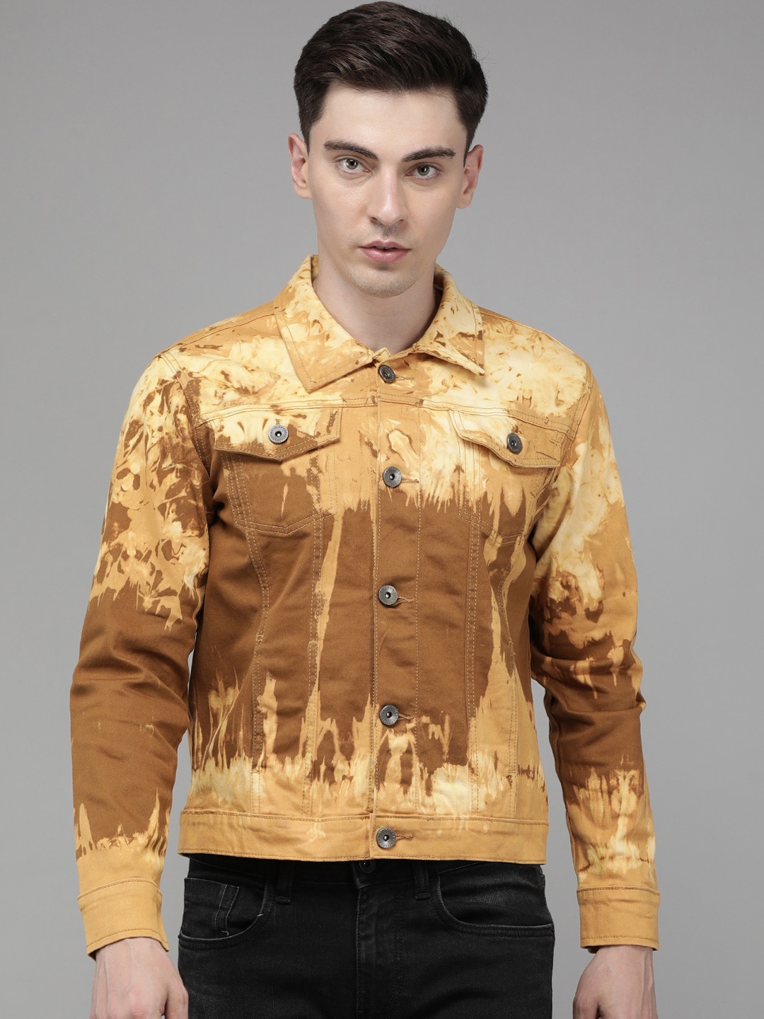 

Voi Jeans Men Tie and Dye Denim Jacket, Brown