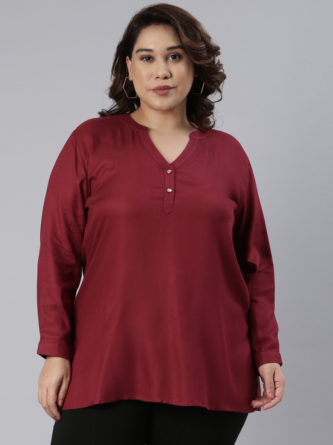 

The Pink Moon Mandarin collar Kurti, Burgundy