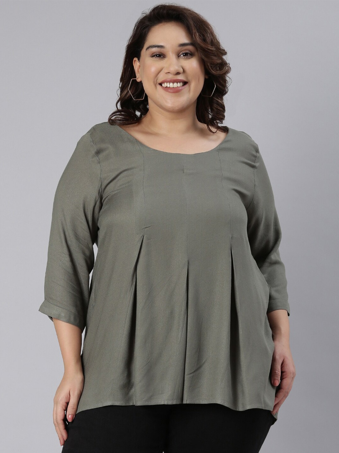 

The Pink Moon Green A-Line Longline Top, Grey