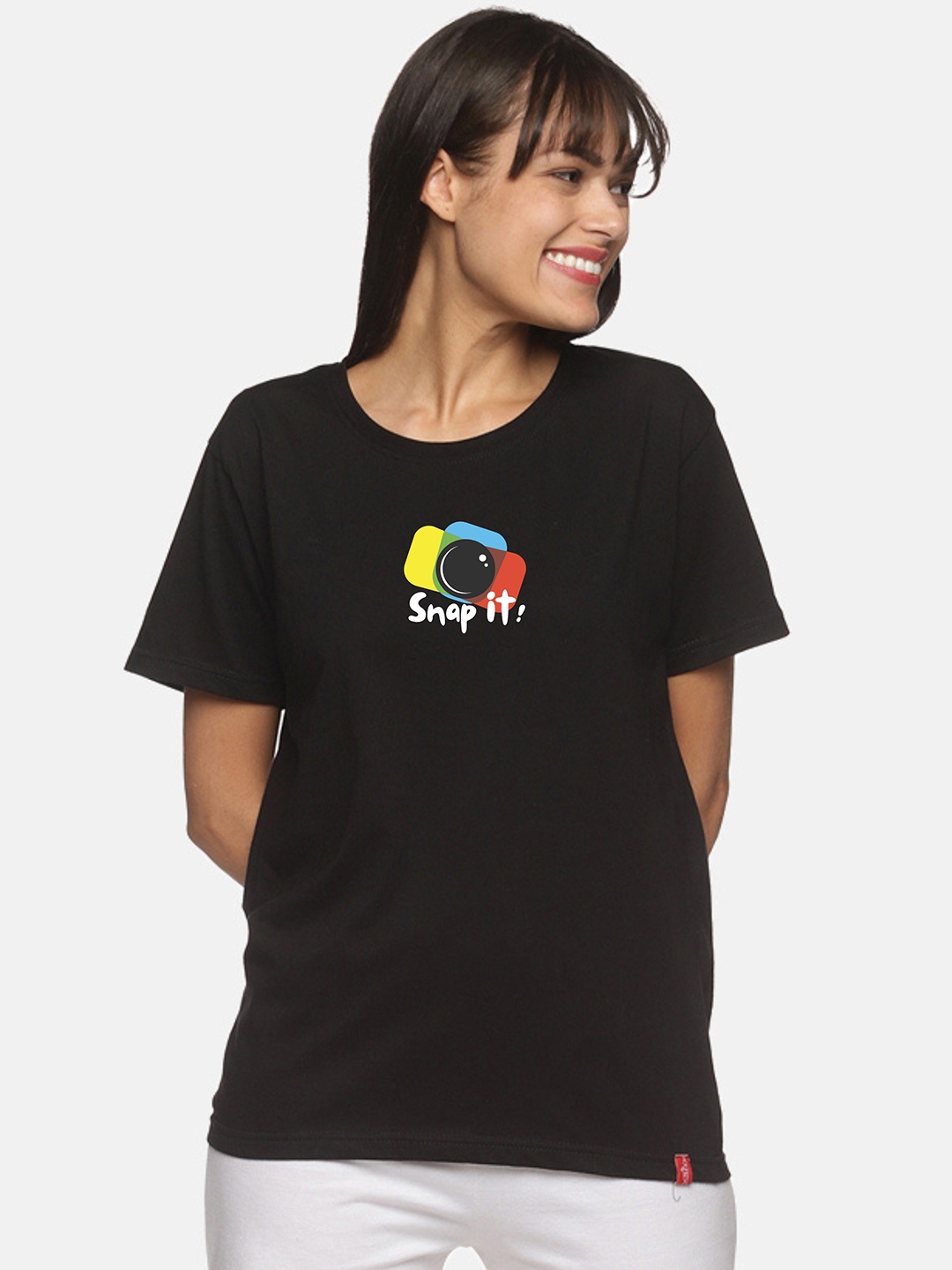 

NOT YET by us Cotton Printed Round Neck Lounge T-shirt, Black