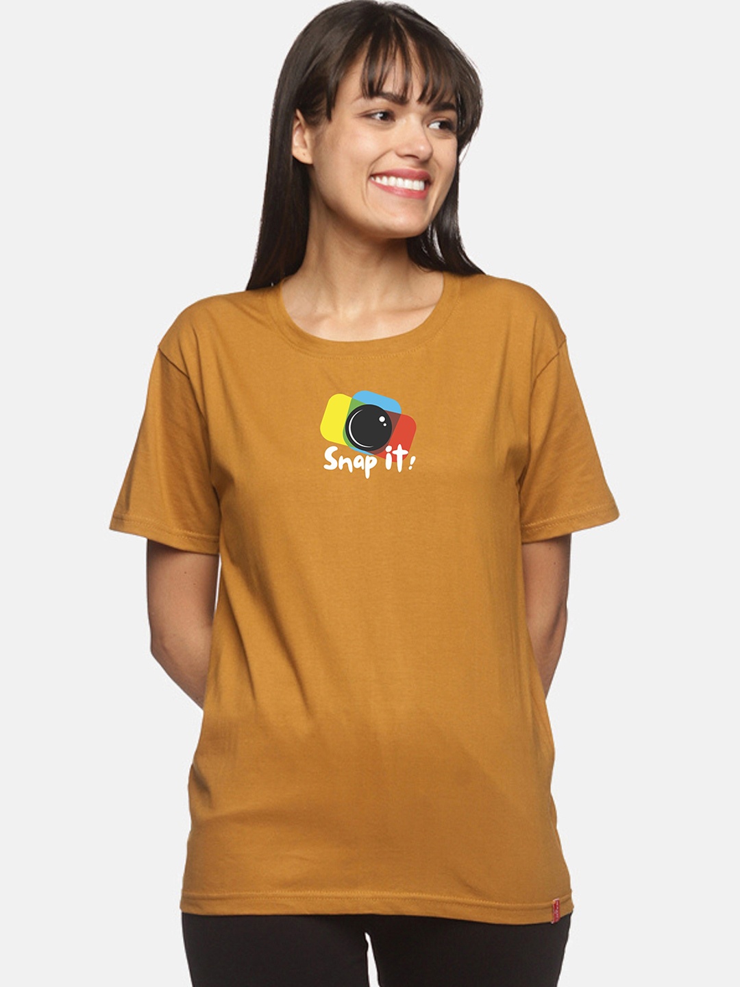 

NOT YET by us Women Printed Lounge Round Neck T-Shirt, Mustard