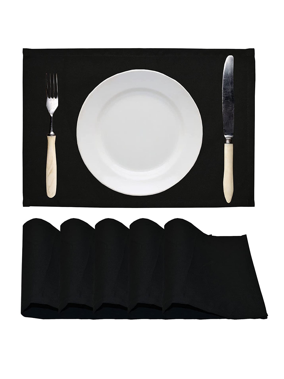 

Homitecture Set Of 6 Cotton Dining Table Placemats, Black