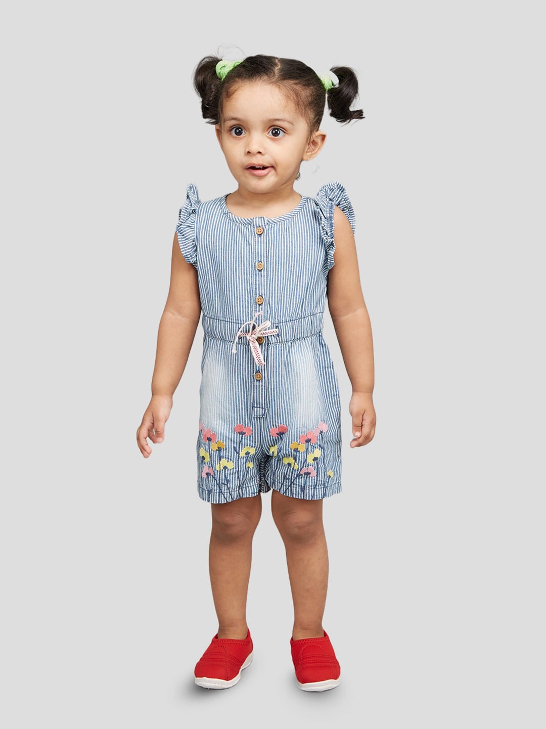 

Zalio Girls Striped Pure Cotton Playsuit, Blue