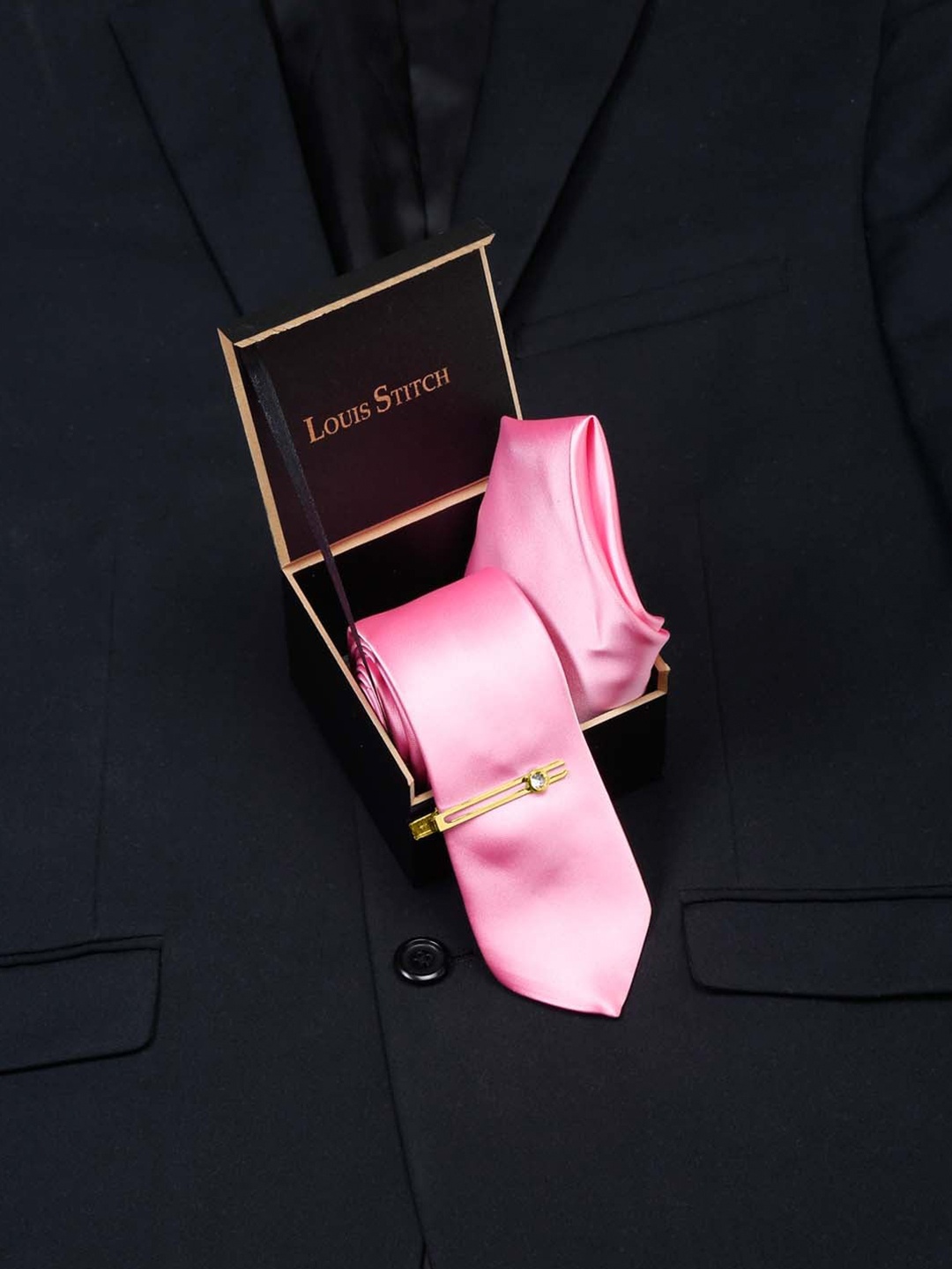 

LOUIS STITCH Men Italian Silk Necktie Set With Pocket Square, Pink