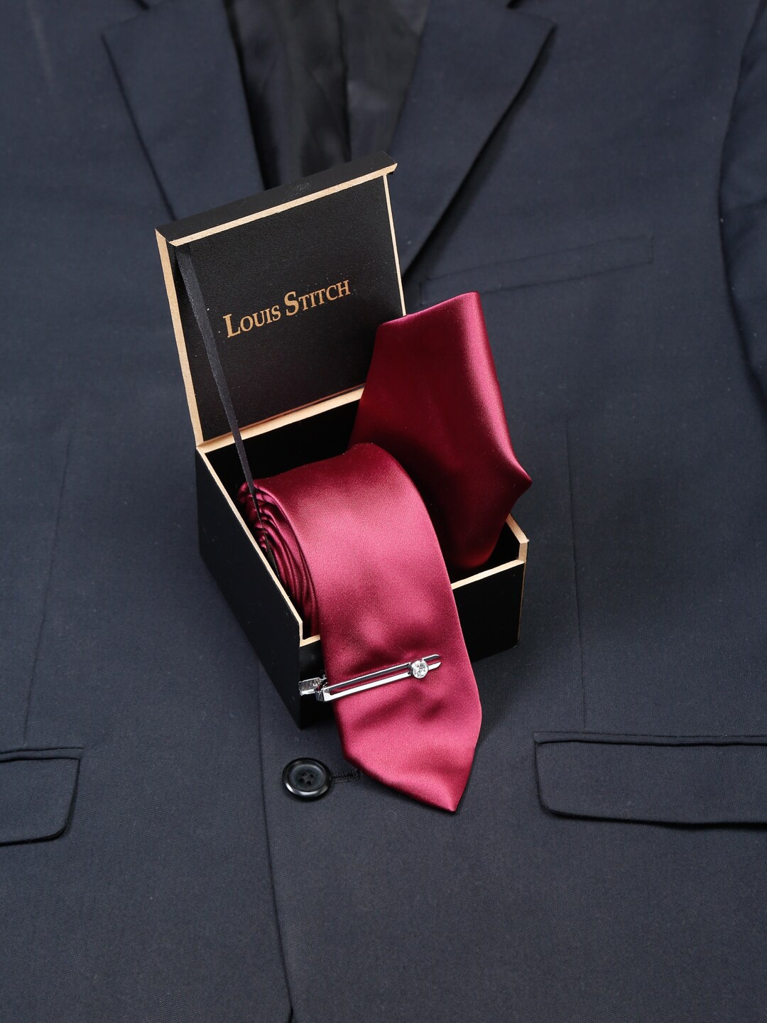 

LOUIS STITCH Men Italian Silk Necktie Set With Pocket Square, Pink