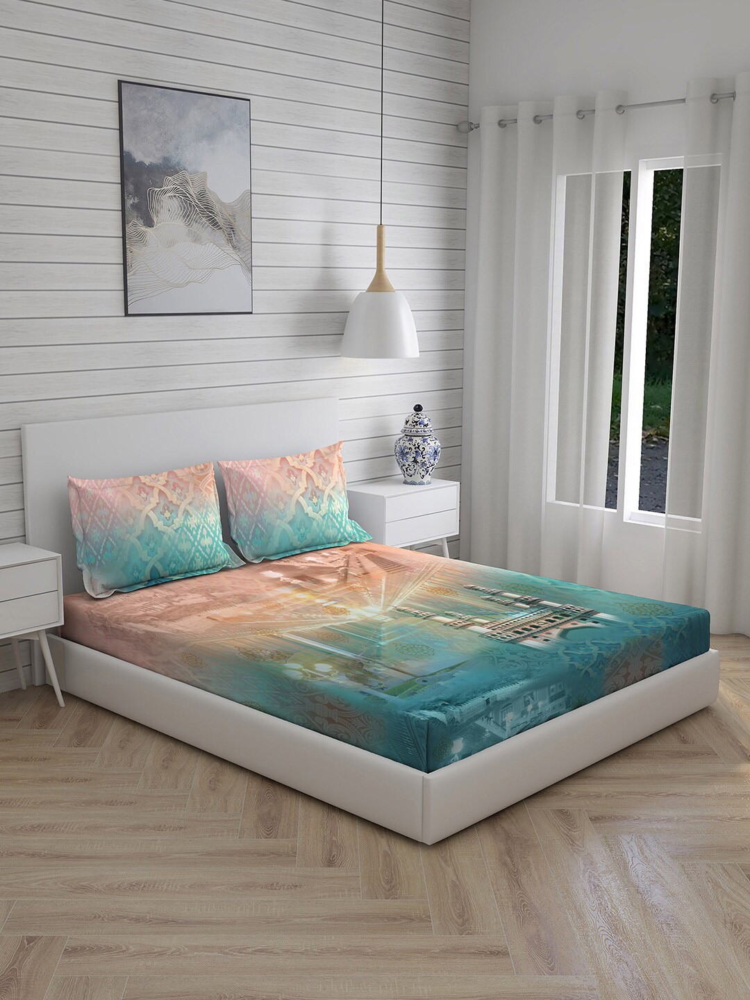 

Boutique Living India Green & Brown 250 TC Flat King Bedsheet with 2 Pillow Covers