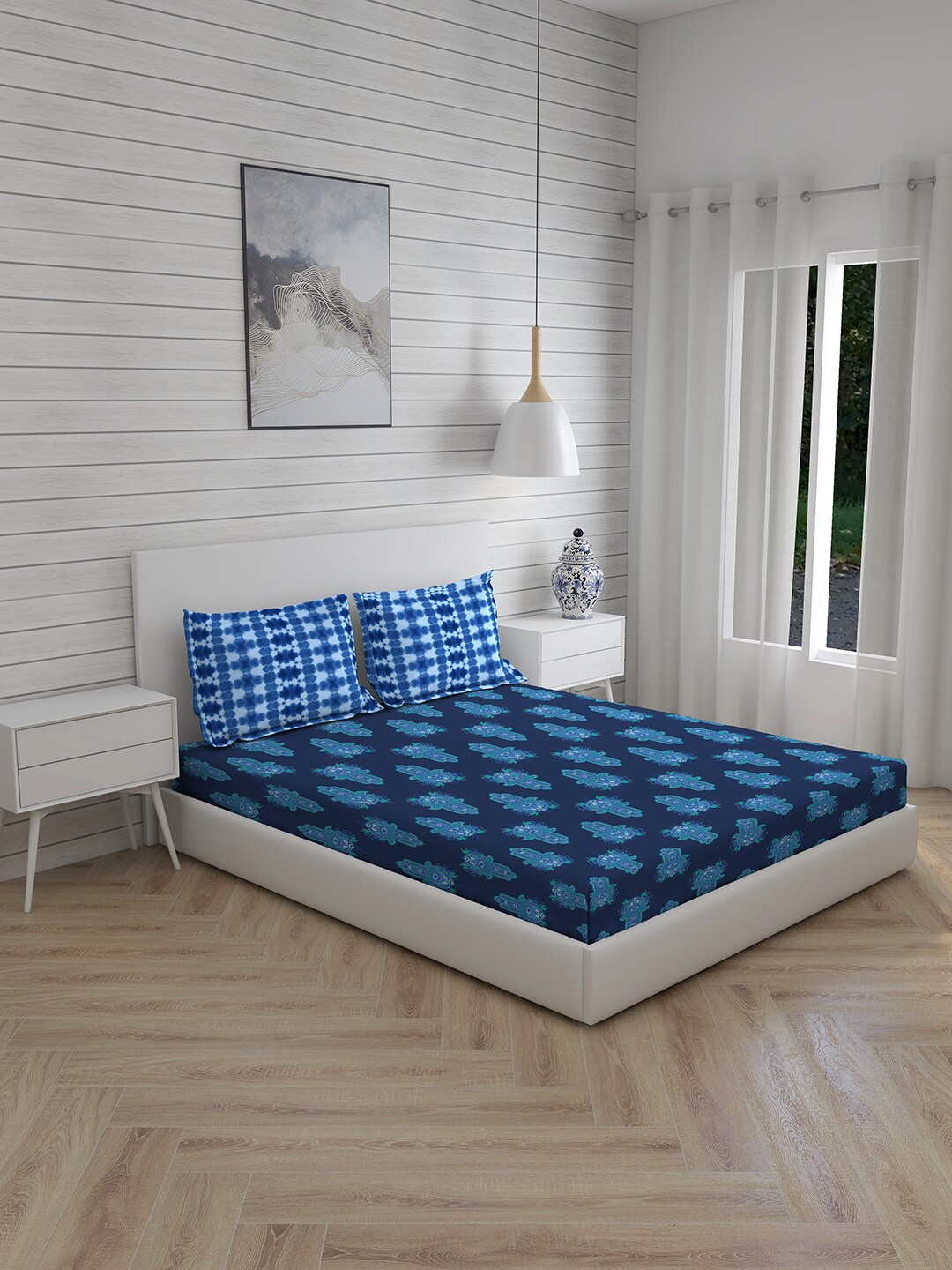 

Boutique Living India Hamsa Healing Navy Blue Flat Cotton King Bedsheet & 2 Pillow Covers