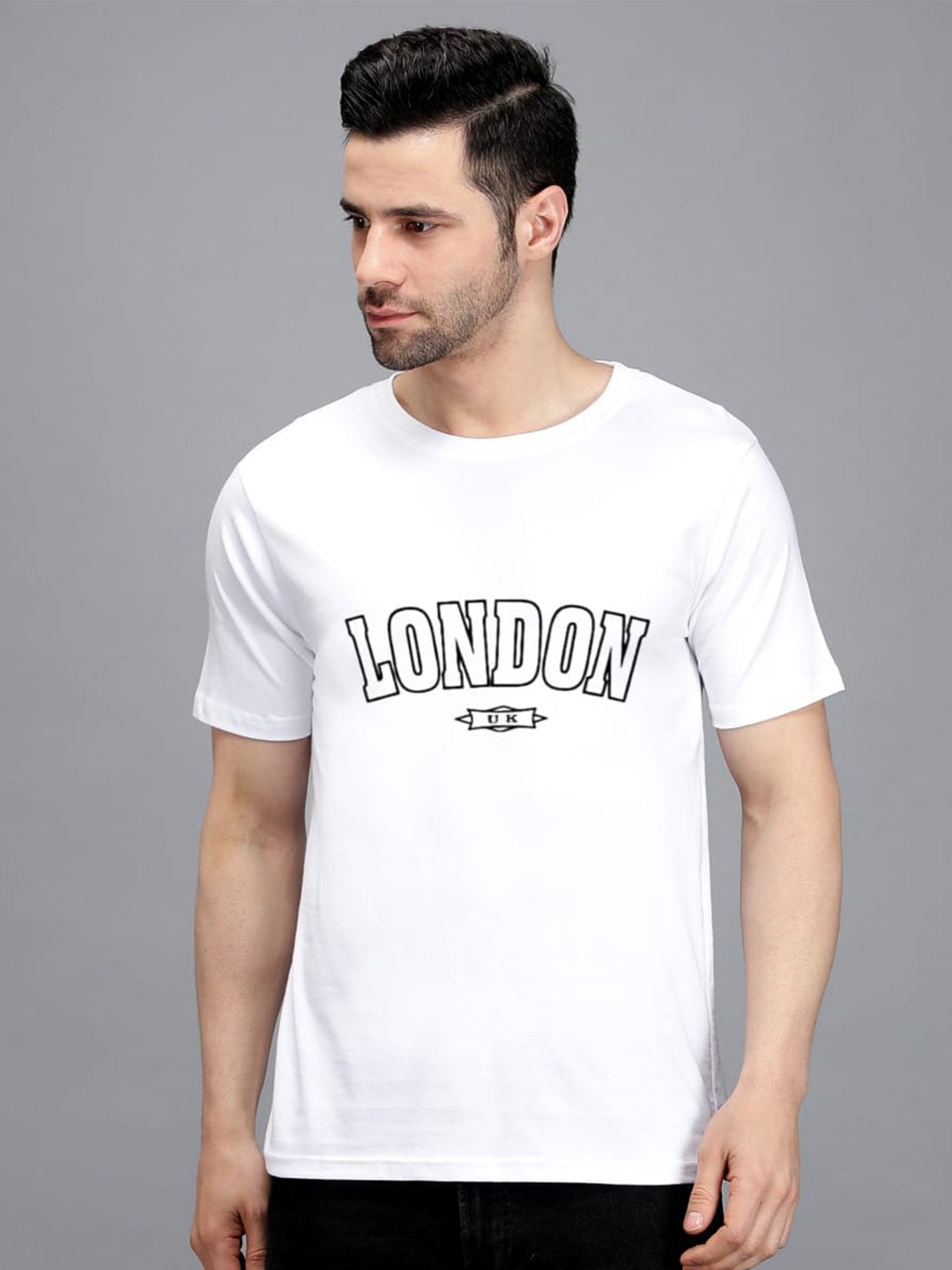 

TRENDY RABBIT Men Typography Cotton Printed T-shirt, White