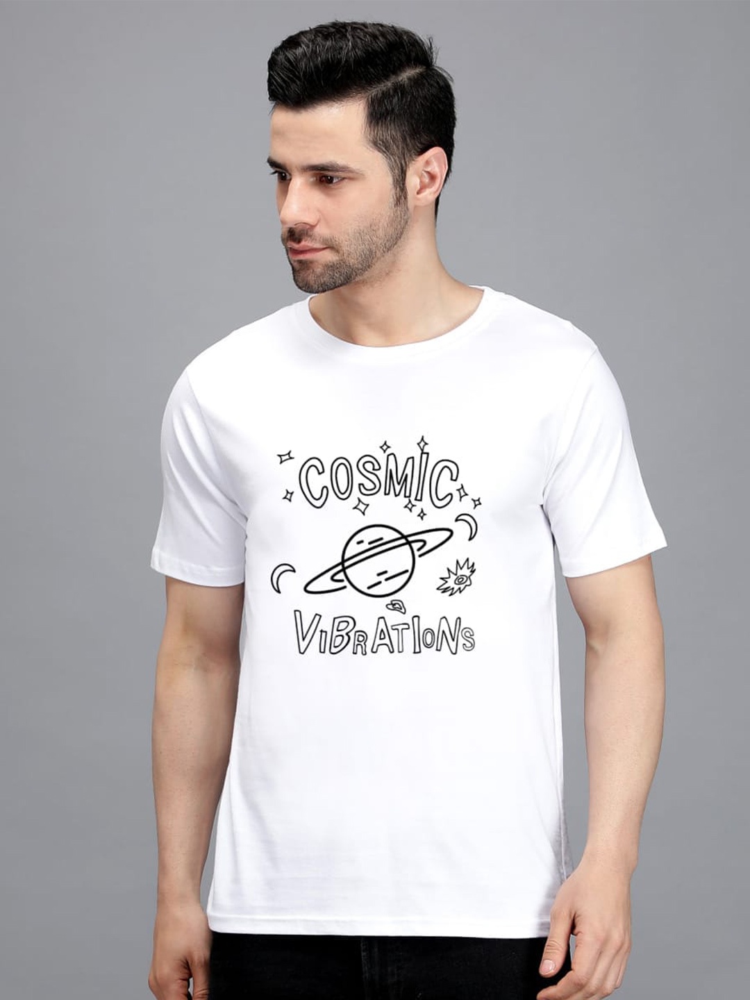 

TRENDY RABBIT Women White Printed Applique T-shirt