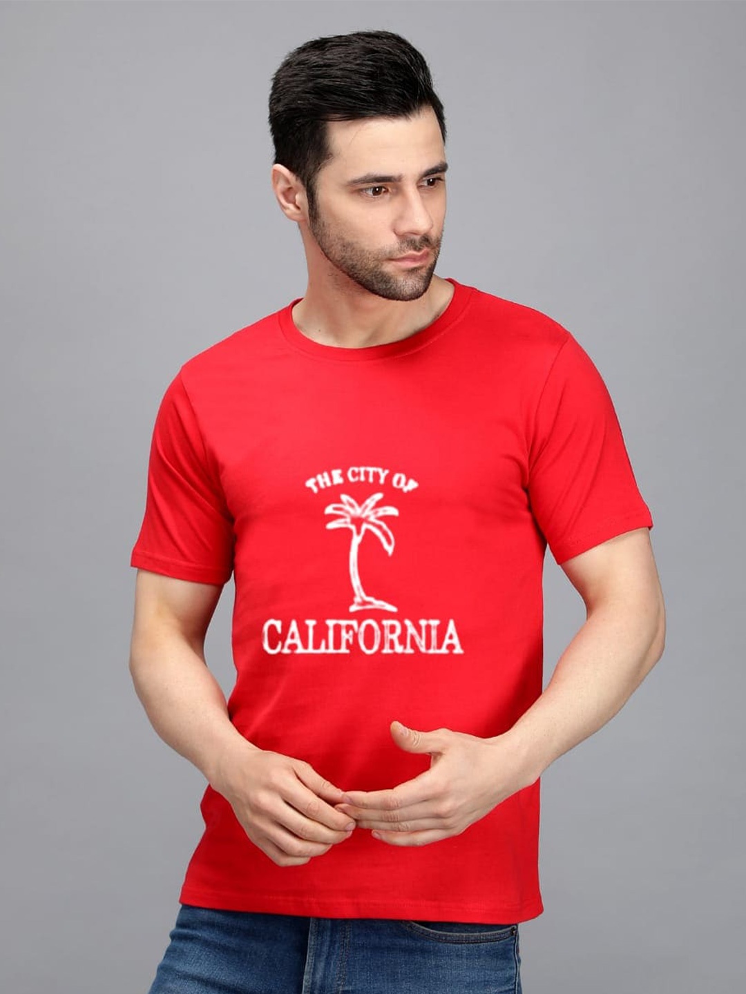

TRENDY RABBIT Typography Printed Cotton T-shirt, Red
