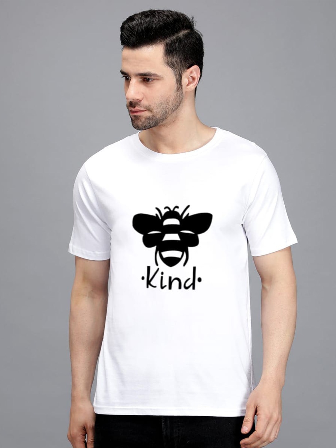 

TRENDY RABBIT Men Round Neck Graphic Printed Cotton T-shirt, White