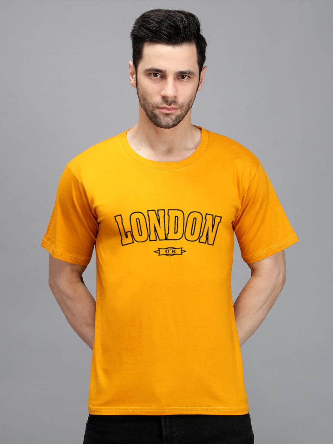 

TRENDY RABBIT Men Typography Printed Casual T-shirt, Yellow