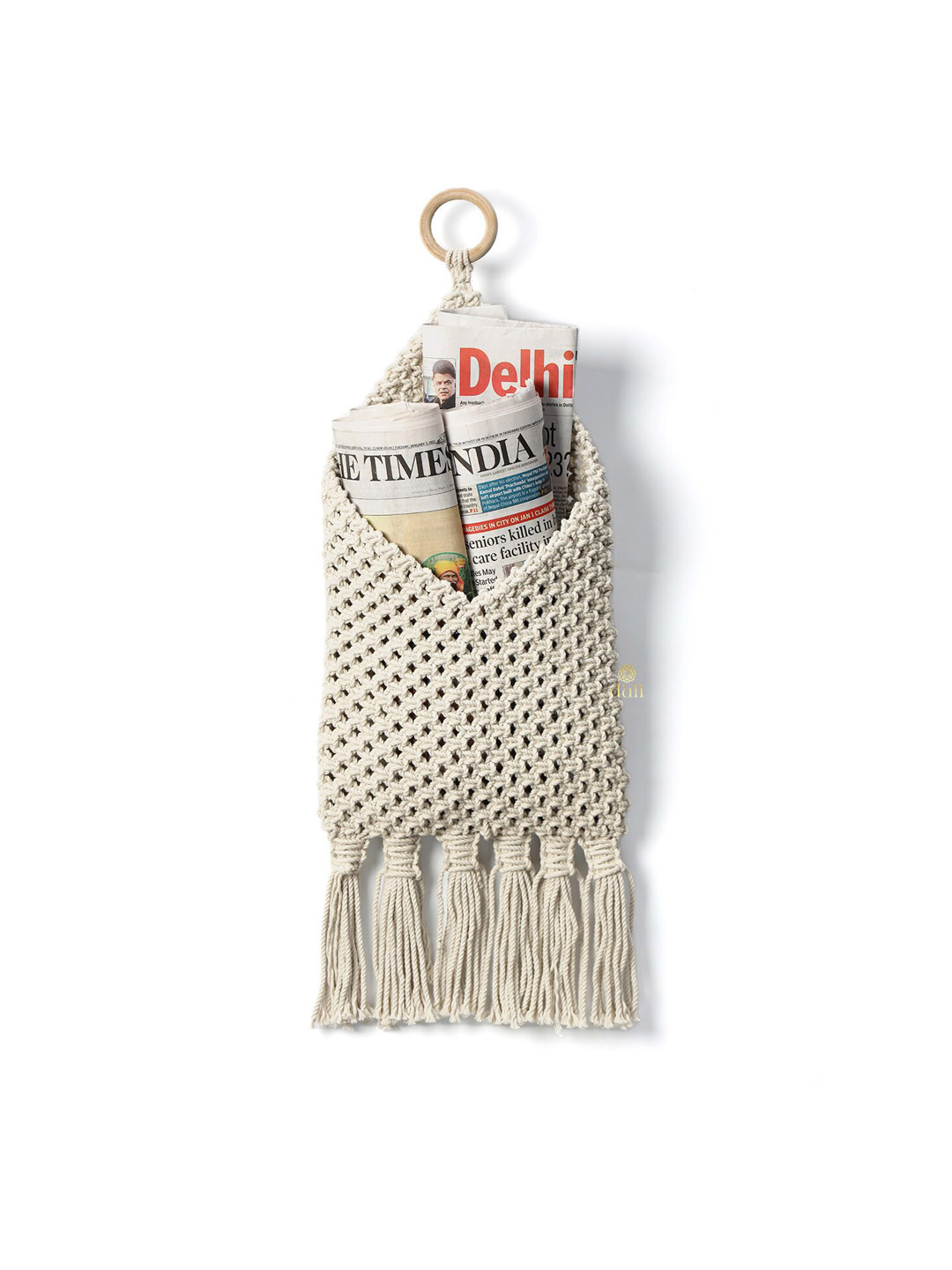 

DULI Macrame Off White Handmade Bohemian Wall Magazine Storage Organizer, Beige