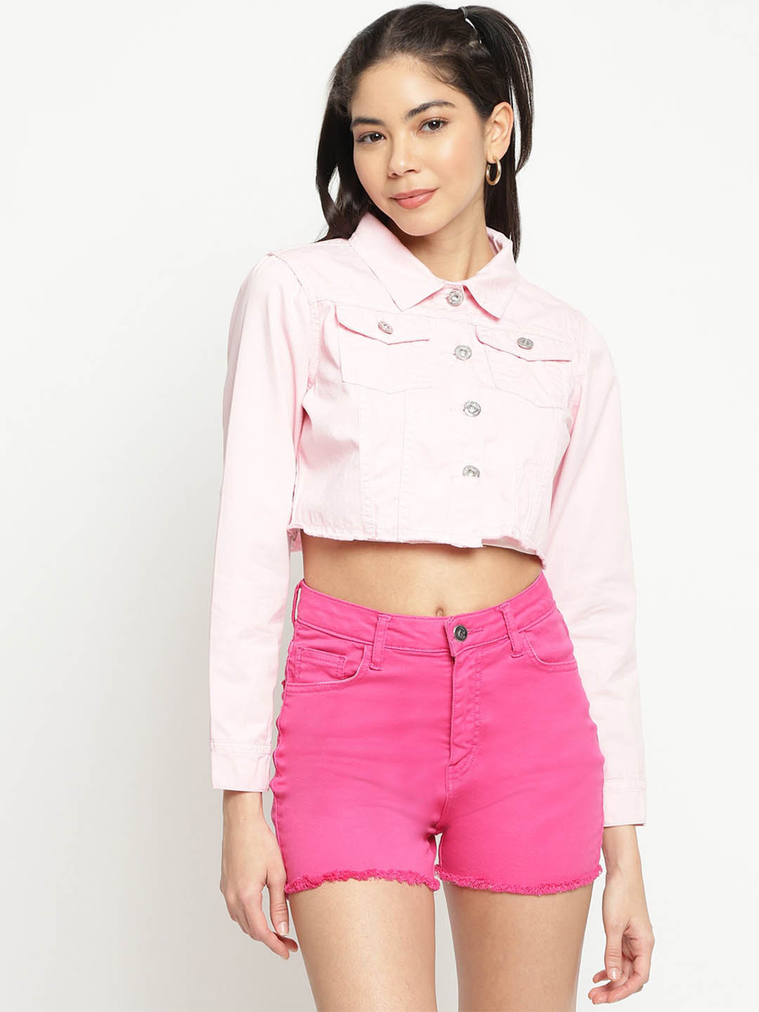 

Belliskey Women Cotton Lightweight Crop Denim Jacket, Pink