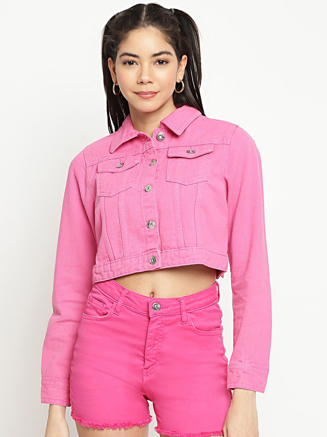

Belliskey Women Washed Lightweight Crop Denim Jacket, Pink