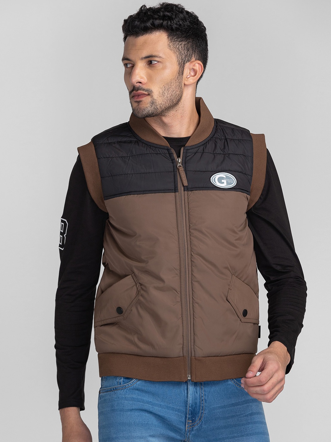 

GIORDANO Men Colourblocked Lightweight Outdoor Padded Jacket, Brown