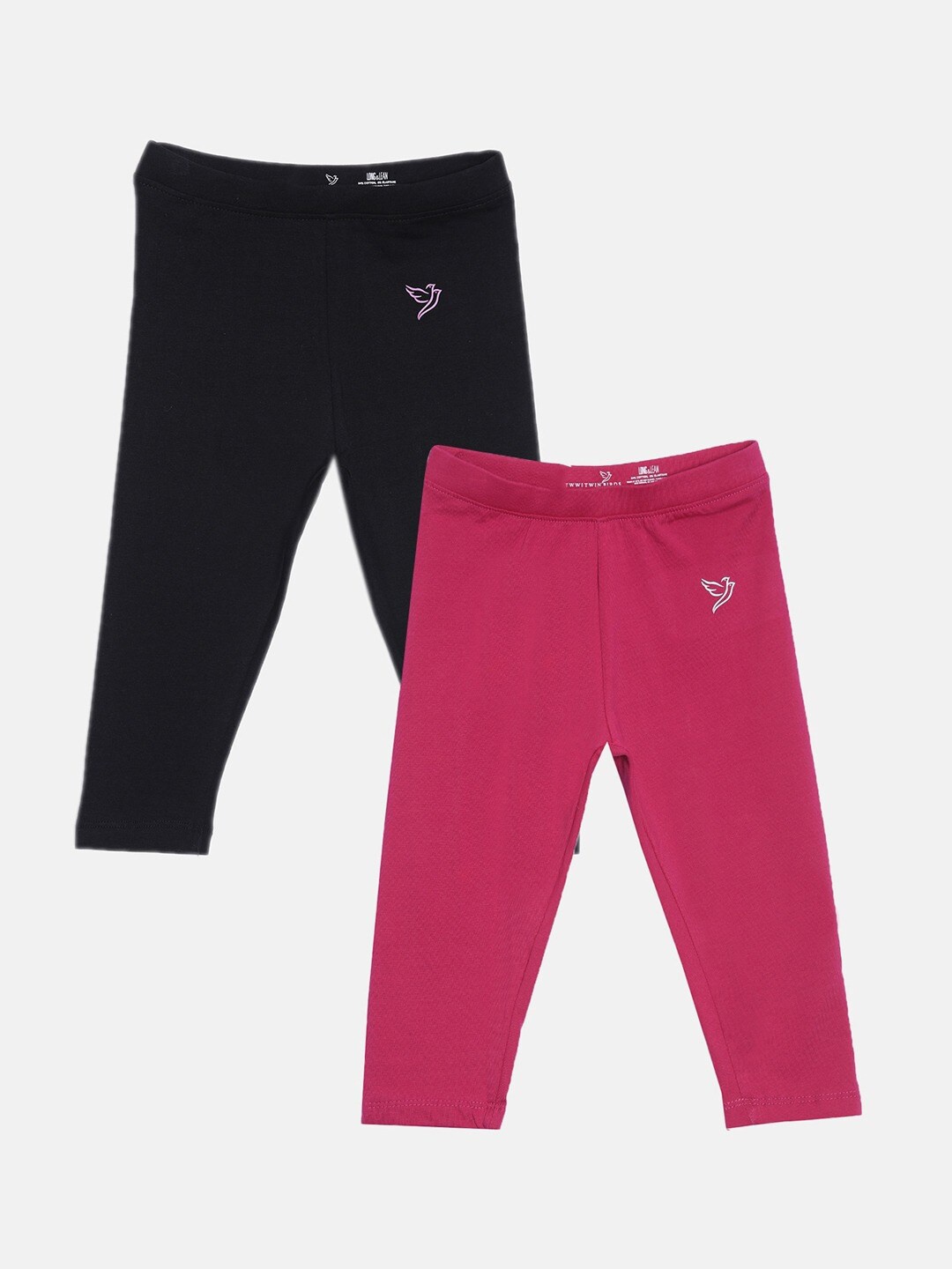 

TWIN BIRDS Girls Pack Of 2 Pure Cotton Three Fourth-Length Leggings, Pink
