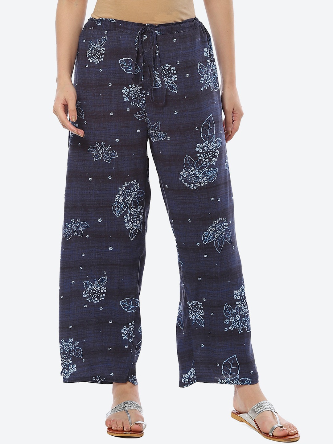 

Biba Women Floral Printed Straight Fit Parallel Trouser, Navy blue