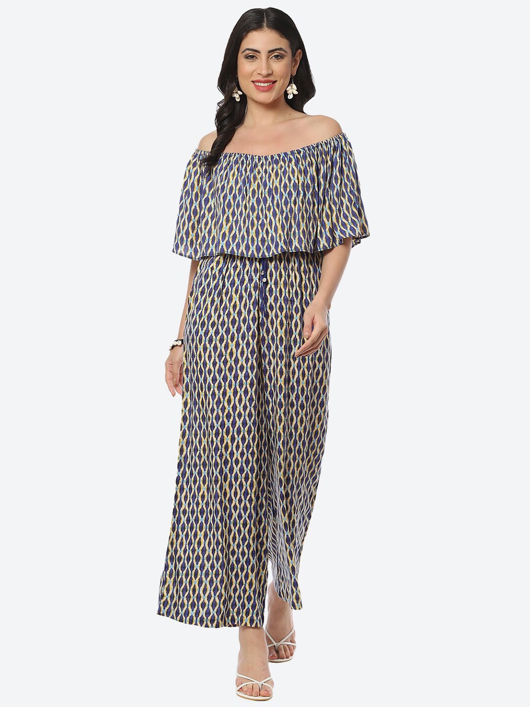 

Biba Off-Shoulder Printed Basic Jumpsuit, Navy blue