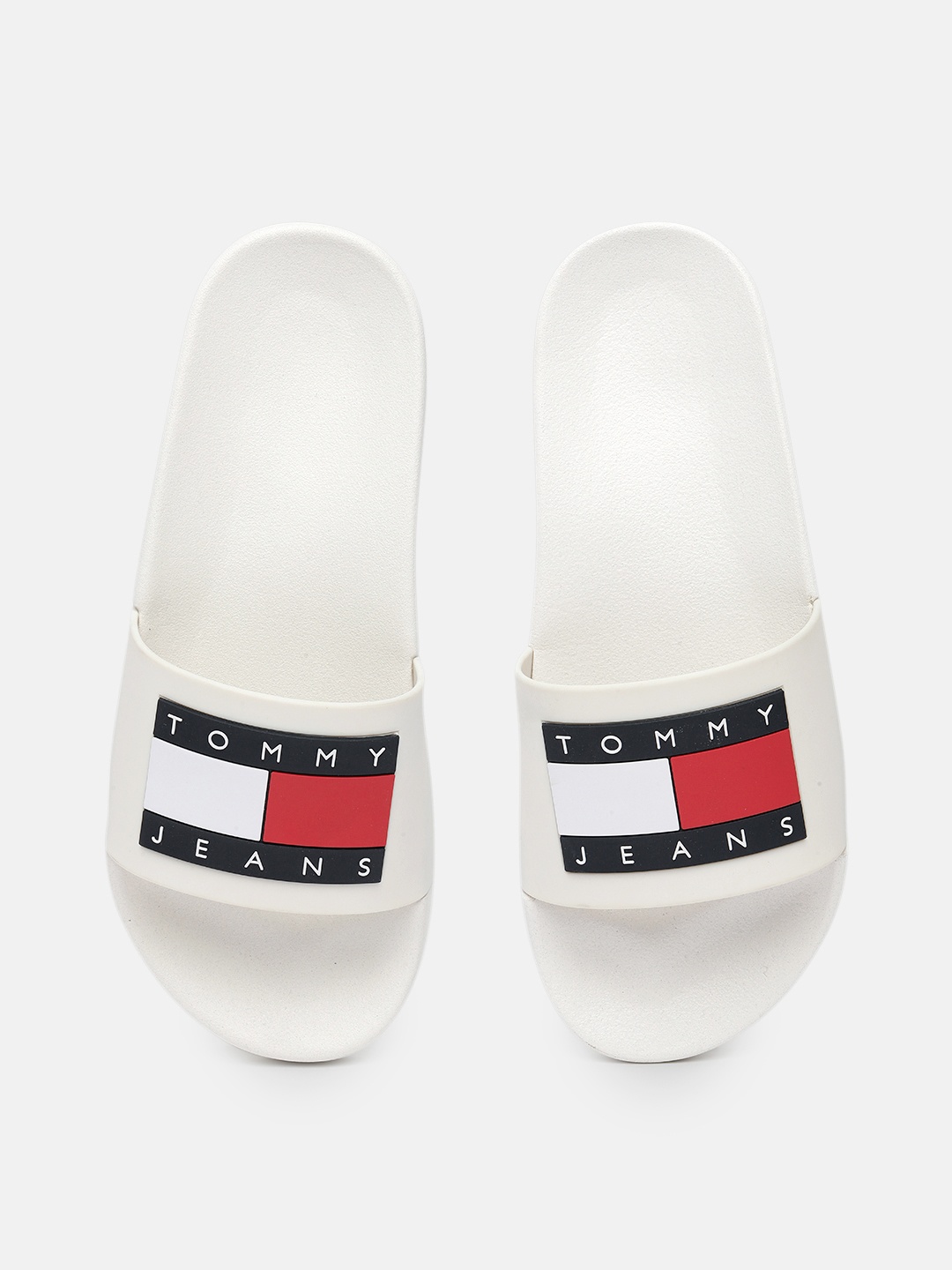 

Tommy Hilfiger Women Brand Logo Applique Rubber Sliders, White