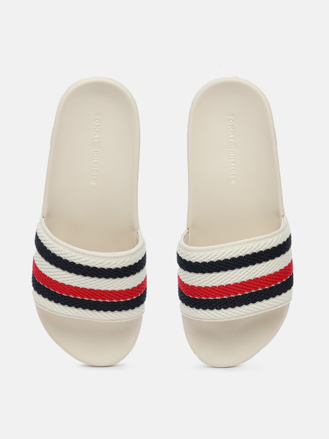 

Tommy Hilfiger Women Striped Sliders, Off white