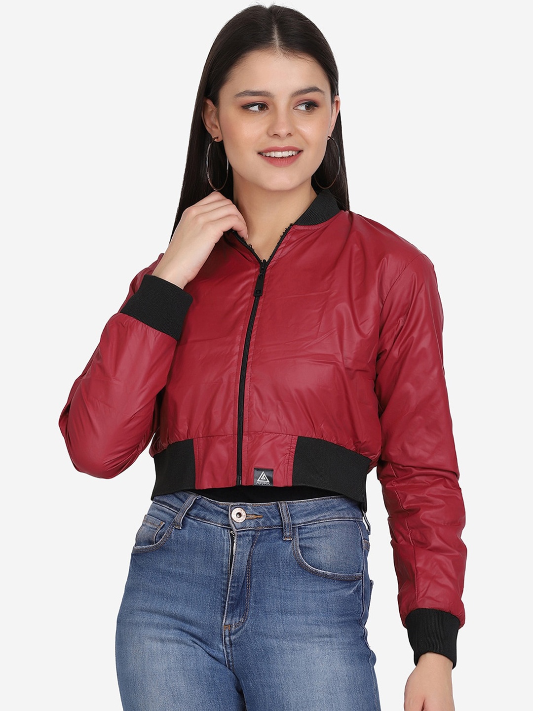 

Aesthetic Bodies Women Lightweight Crop Bomber Jacket, Burgundy