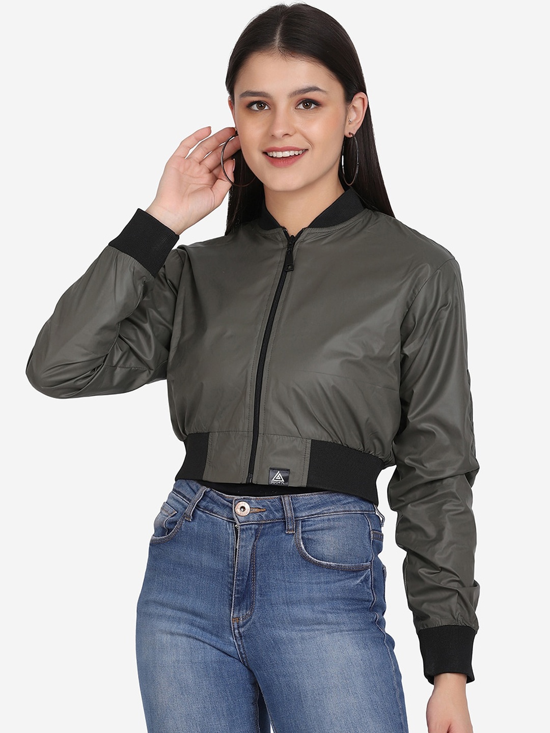

Aesthetic Bodies Women Lightweight Crop Bomber Jacket, Olive