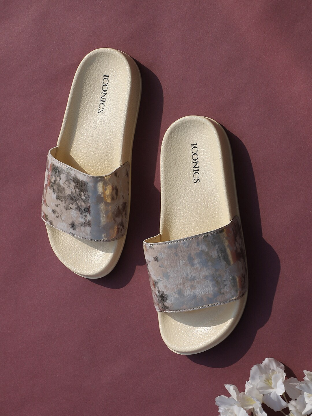 

ICONICS Women Printed Sliders, Beige