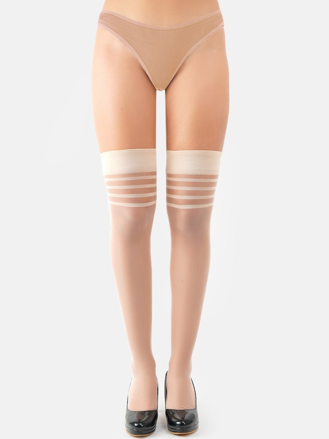 

N2S NEXT2SKIN Women Self Designed Transparent Stockings, Beige