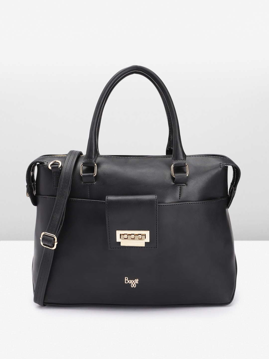 

Baggit Solid PU Structured Handheld Bag With Buckle Detail, Black