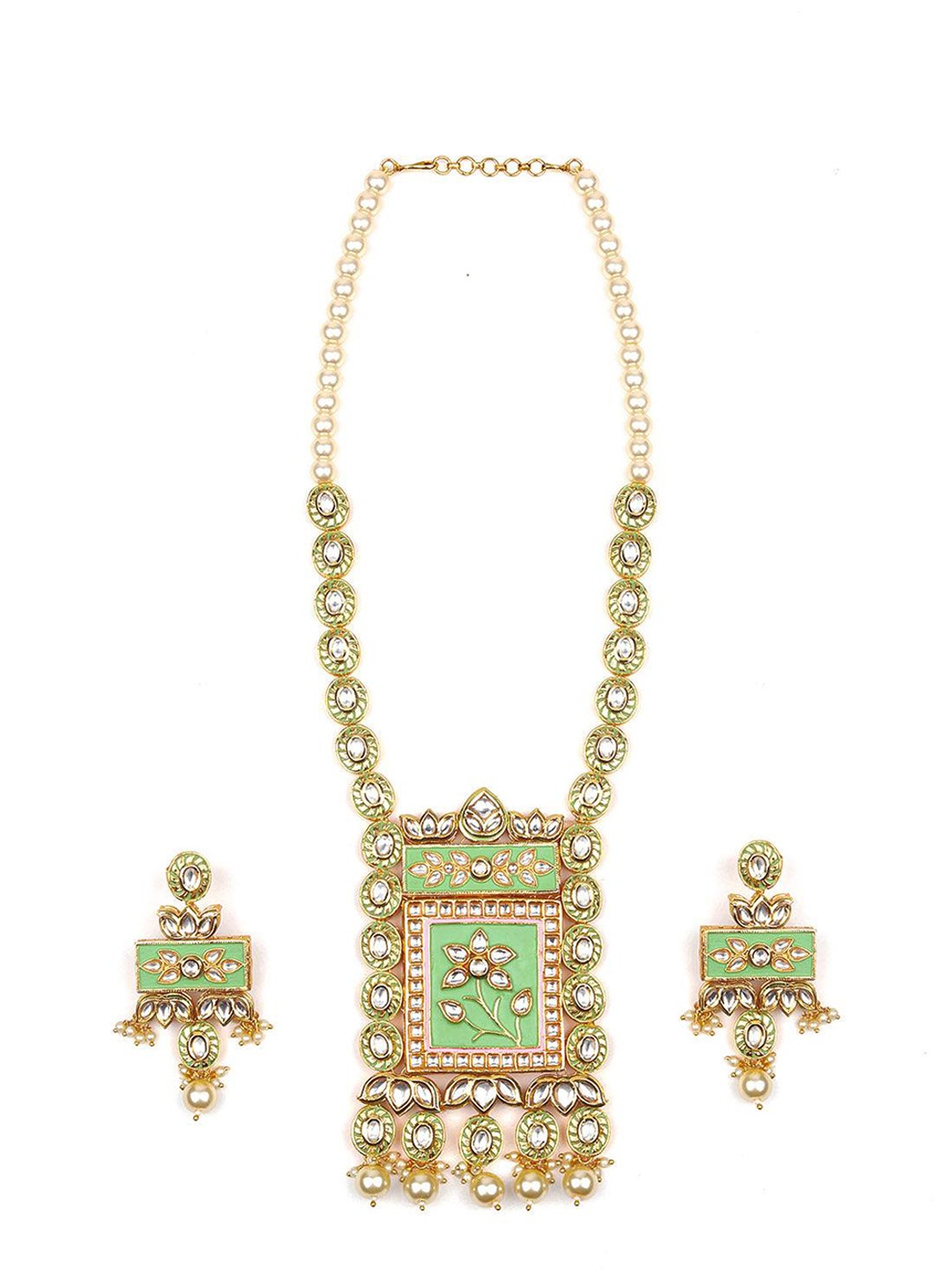 

ODETTE Enameled Kundan-Studded & Beaded Jewellery Set, Green