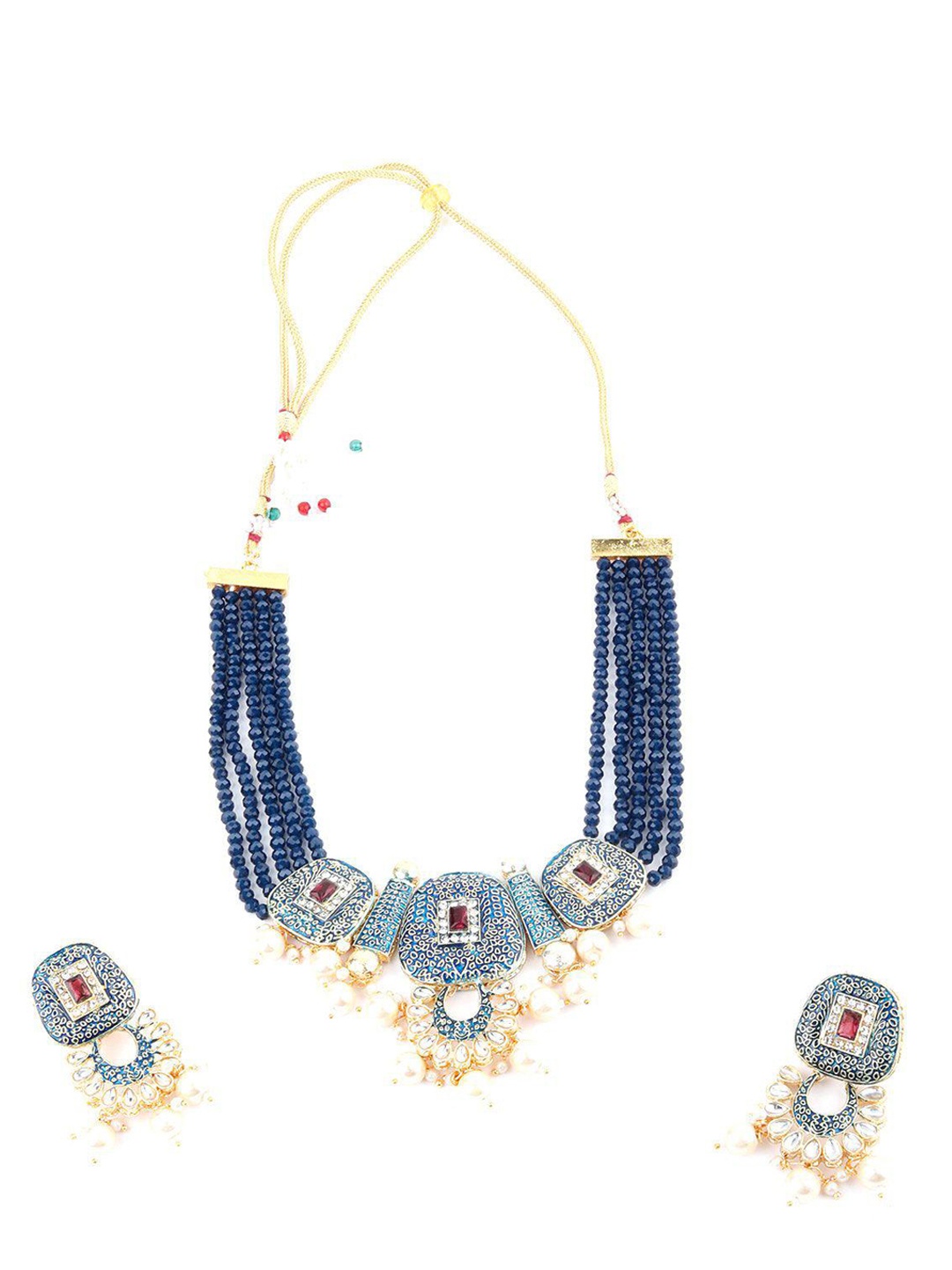 

ODETTE Gold-Plated Artificial Stones and Beads Jewellery Set, Blue