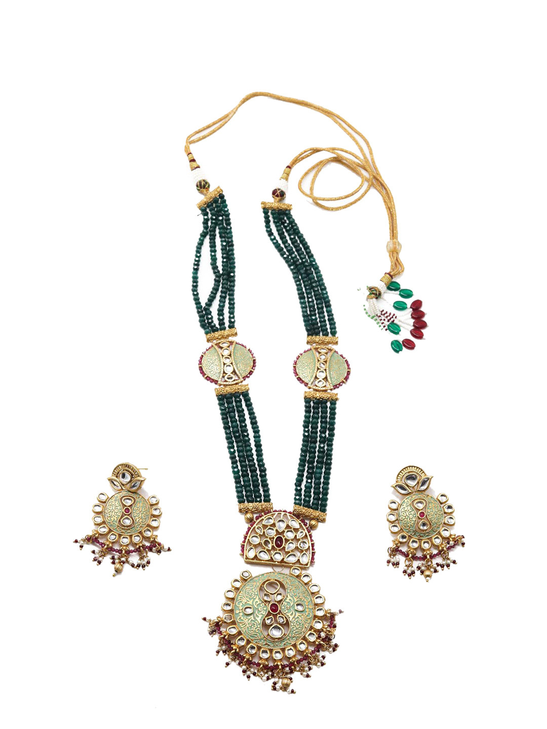 

ODETTE Gold-Plated Kundan-Studded & Beaded Jewellery Set, Green