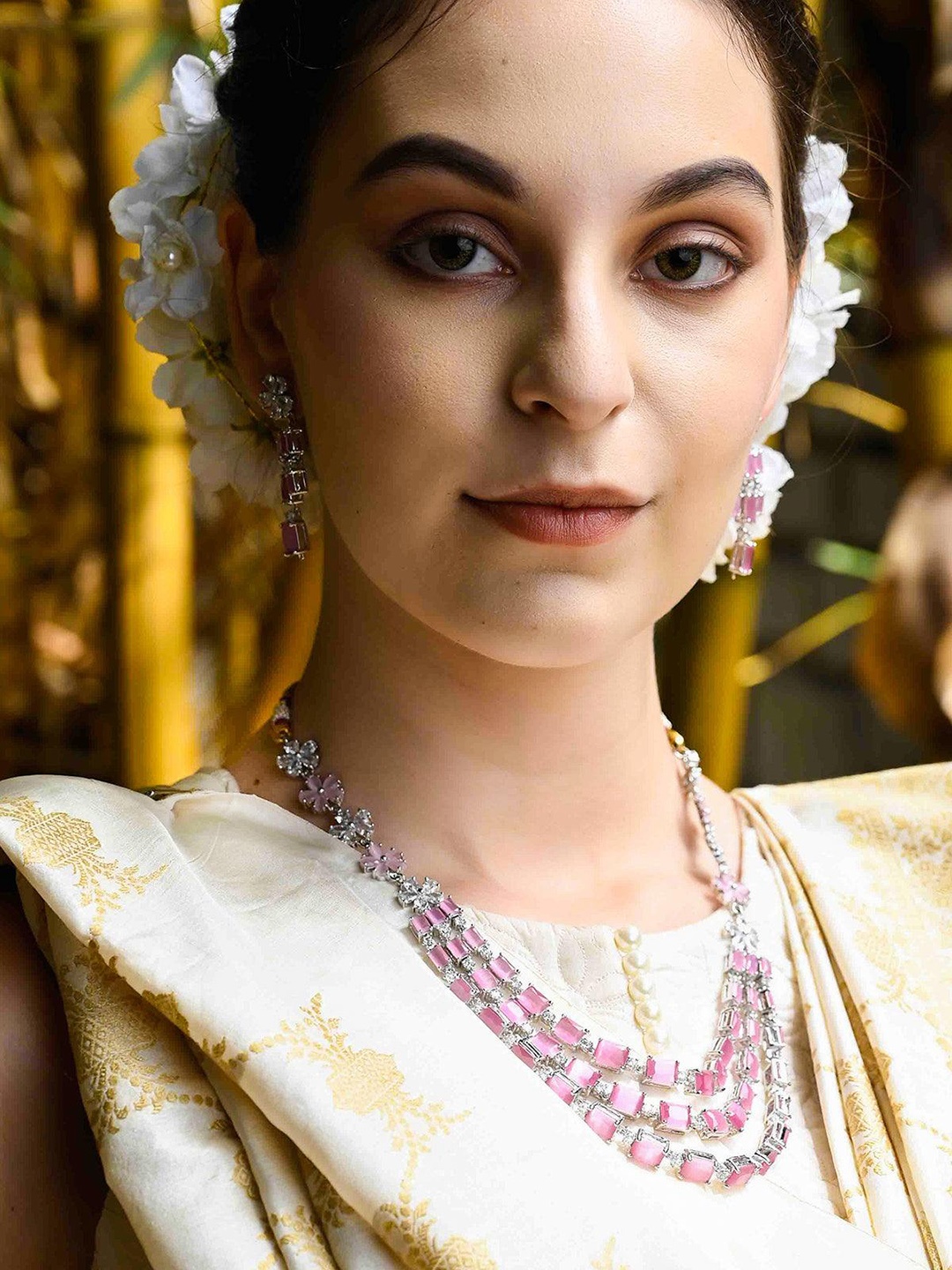 

ODETTE Women Stone-Studded Alloy Jewellery Set, Pink