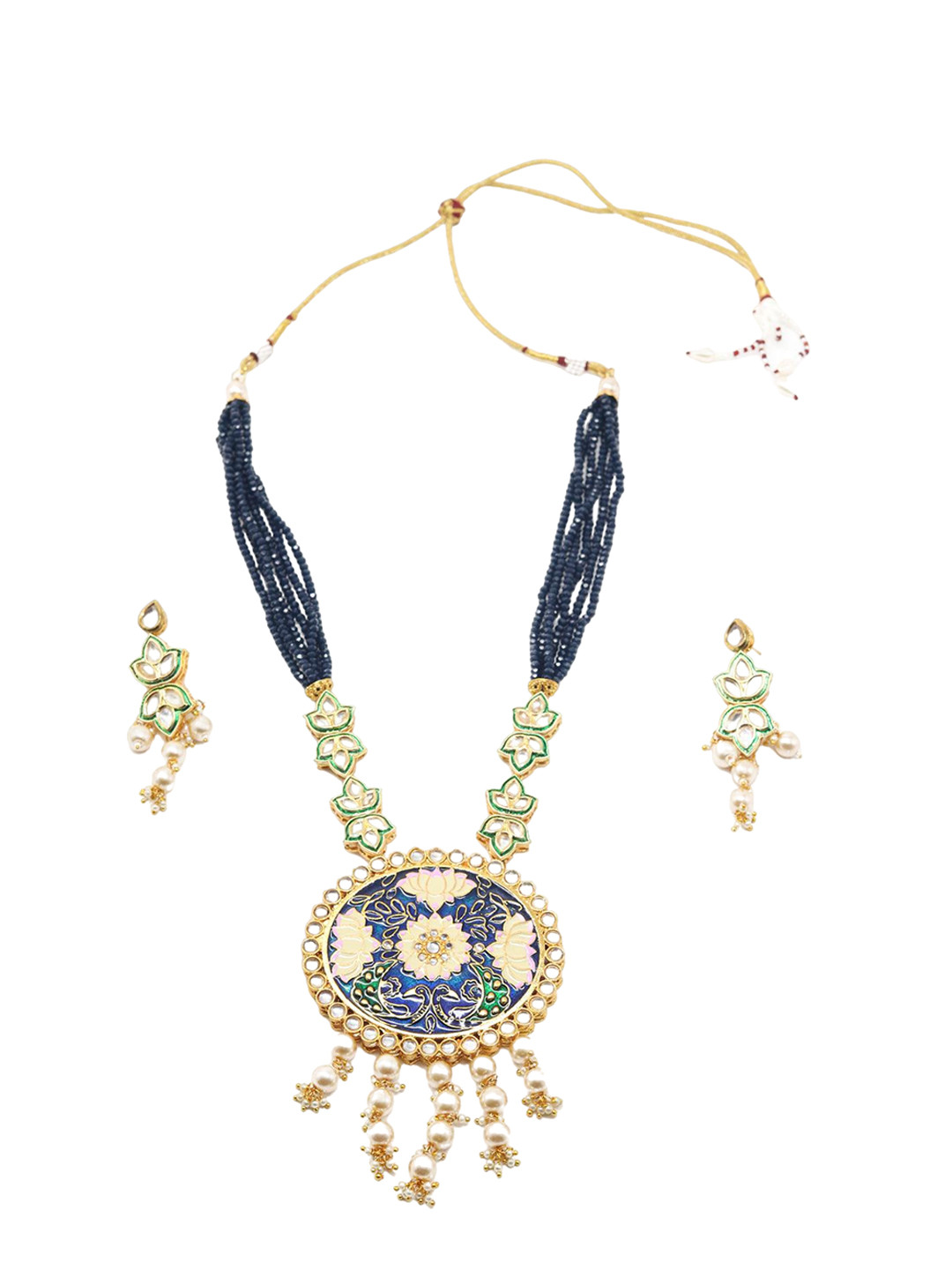 

ODETTE Kundan Stone-Studded & Pearl Beaded Jewellery Set, Blue