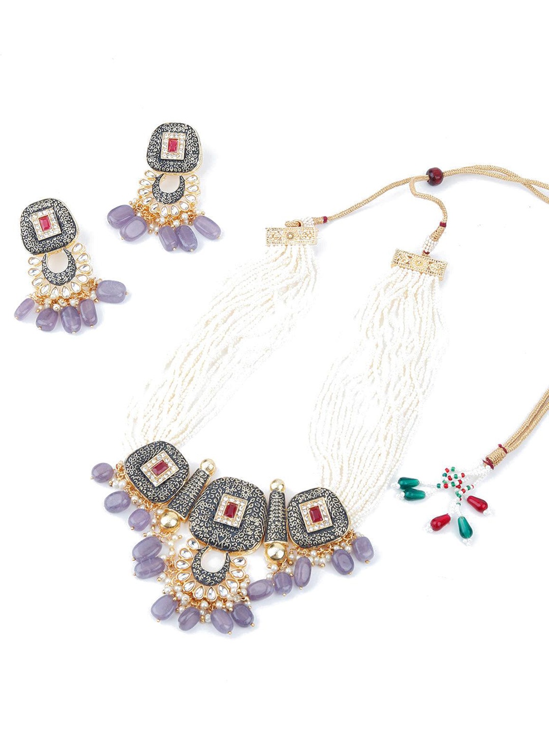 

ODETTE Artificial Stones & Beads Studded Layered Jewellery Set, White