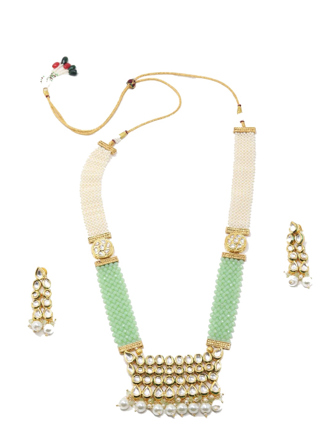 

ODETTE Women Gold-Plated Onyx-Studded & Pearl Beaded Jewellery Set, Sea green