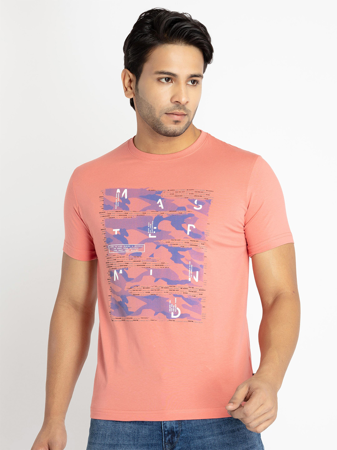 

Status Quo Men Printed Cotton T-shirt, Peach