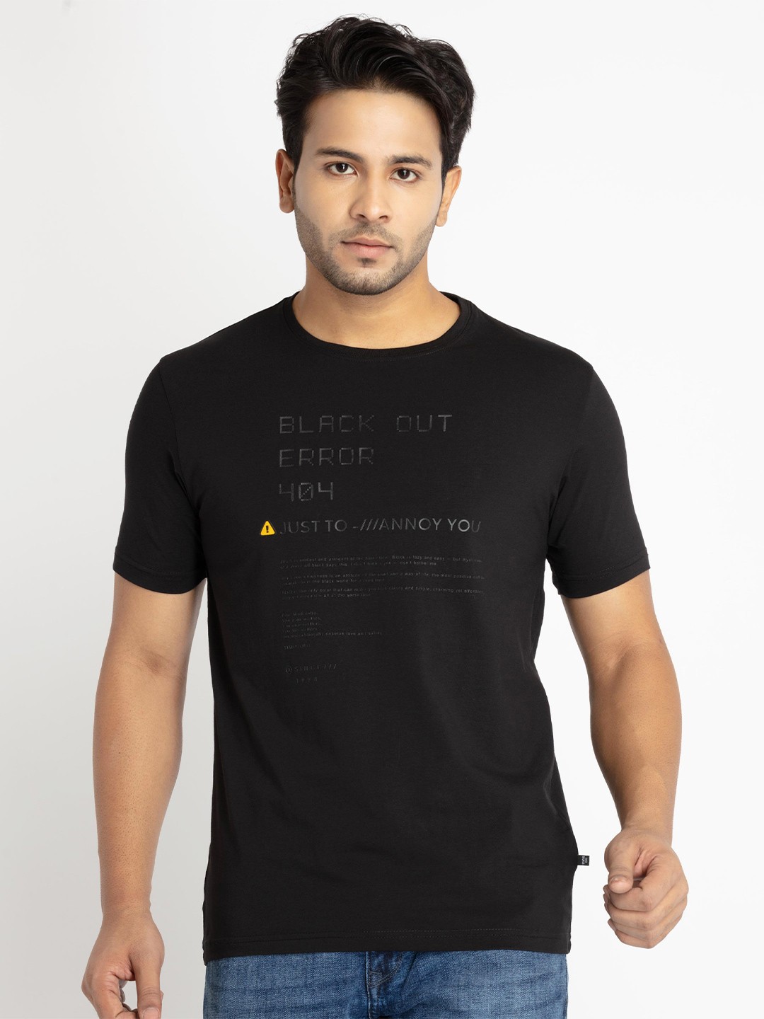 

Status Quo Men Cotton Typography Printed T-shirt, Black