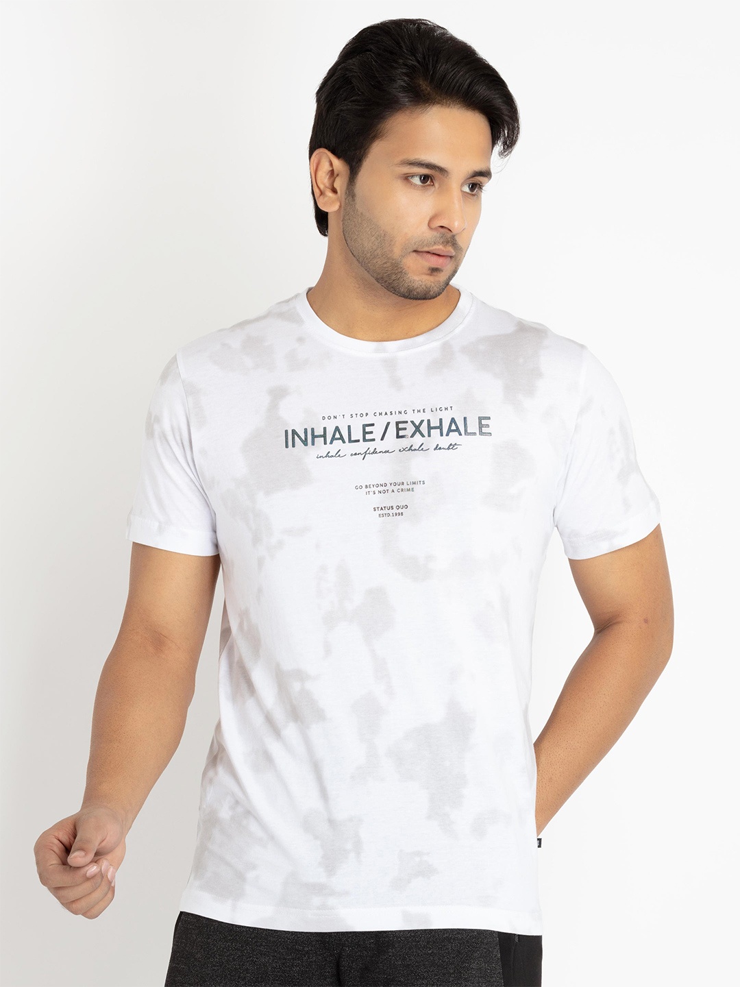 

Status Quo Men Typography Printed Cotton T-shirt, Off white