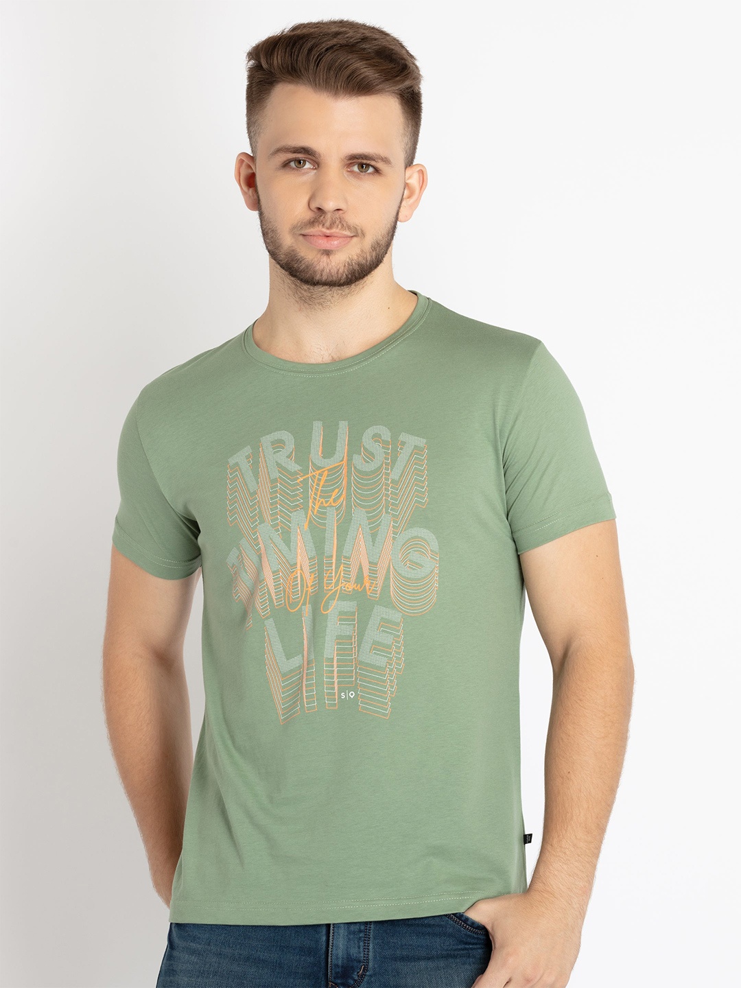 

Status Quo Men Typography Printed Cotton T-shirt, Green