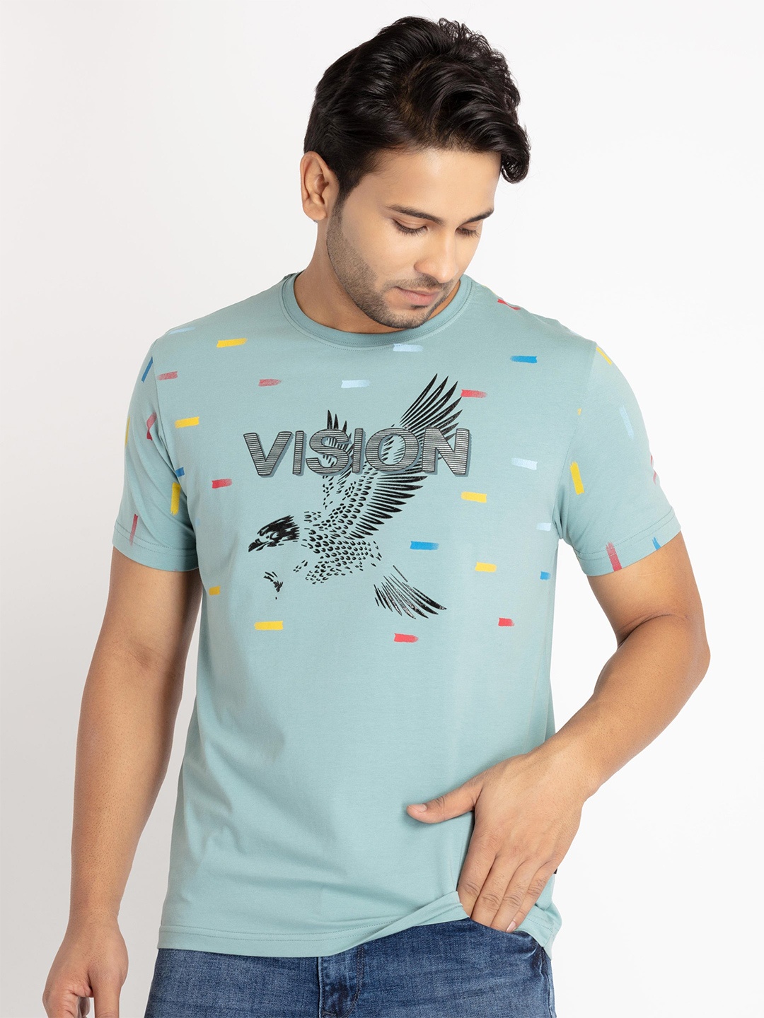 

Status Quo Men Typography Printed Tropical T-shirt, Blue